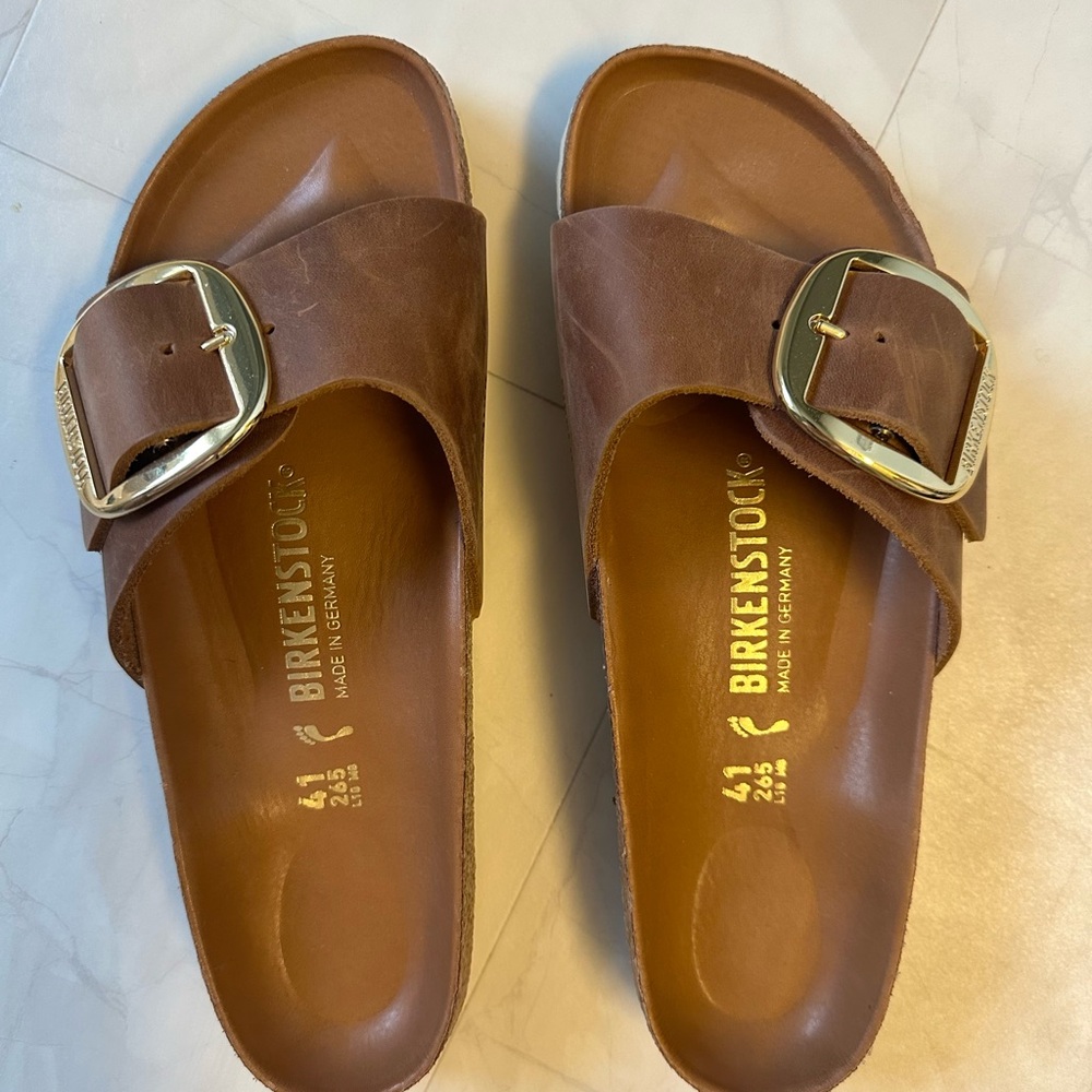 Birkenstock:Madrid Big Buckle, Oil Leather, color:Cognac,Size:10 Women M/Narrow